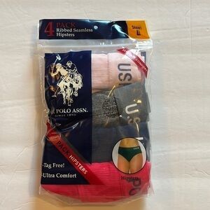 NWT U.S. Polo ASSN. . Tag free, ultra comfort, four pack, hipsters,  large.